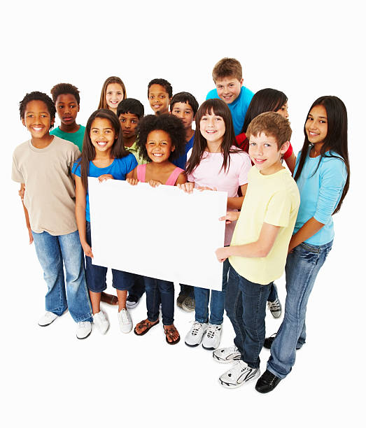 istock Group of multi ethnic friends holding a blank board 157683523