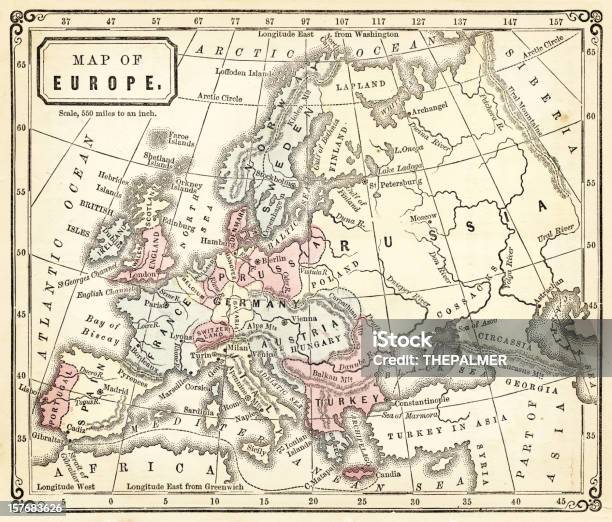 Antigo Mapa Da Europa - Arte vetorial de stock e mais imagens de Cultura Mediterrânica - Cultura Mediterrânica, Direção, Efeito Texturado