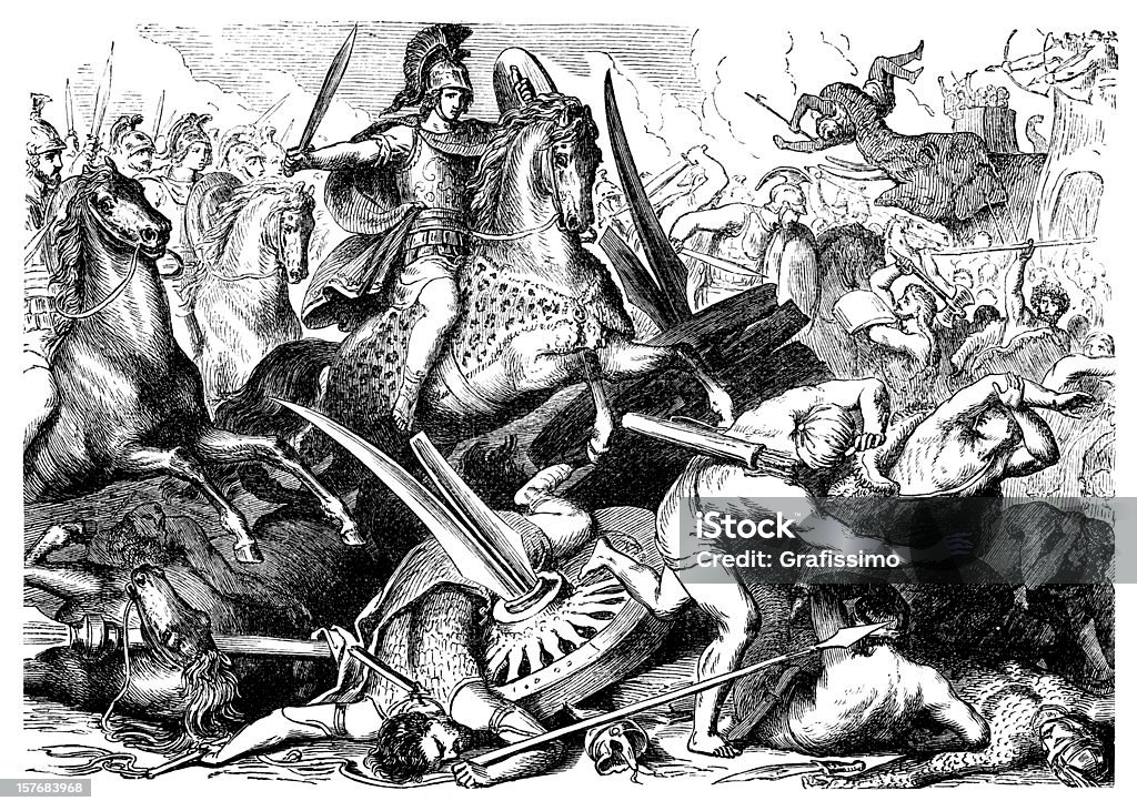 Grawerunek Aexander Wielki w battle of Gaugamela w 1876 - Zbiór ilustracji royalty-free (Alexander the Great)