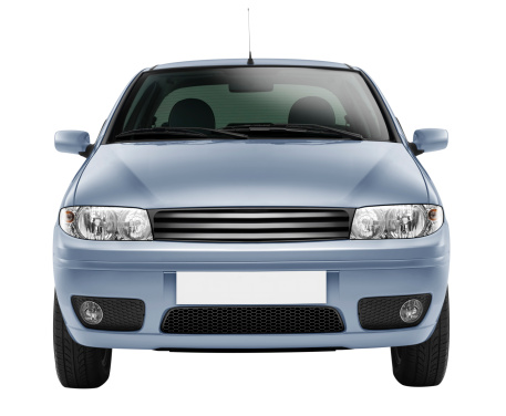 Blue car front-side (isolated with clipping path over white background)