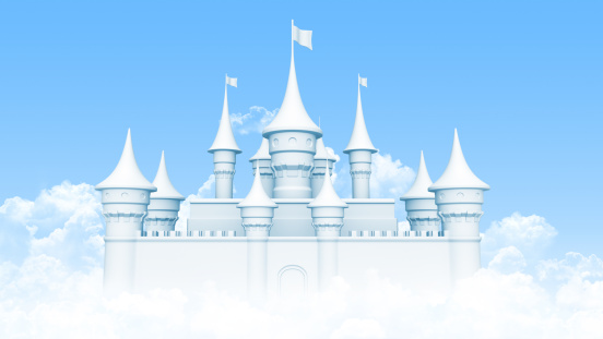 Castle in the sky surrounded by clouds