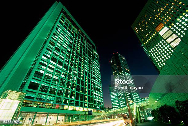 Tokyo Office Buildings Stock Photo - Download Image Now - Night, Blurred Motion, Building Exterior