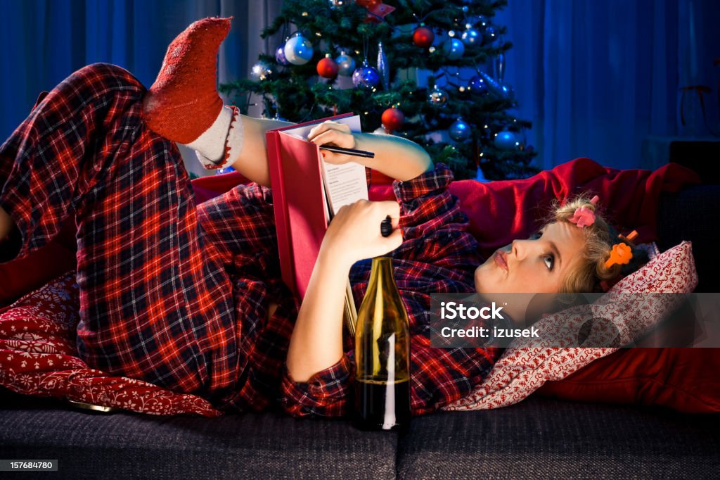Lonely Christmas  Women Stock Photo