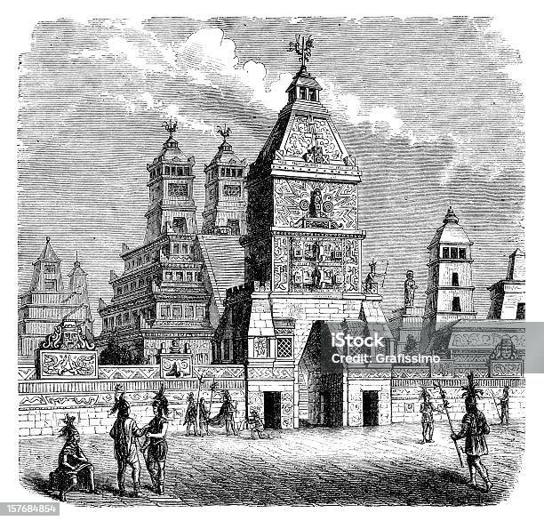 Grawerunek Aztek Miasto Tenochtitlan Wejście Teocalli Z 1870 - Stockowe grafiki wektorowe i więcej obrazów Inkowie