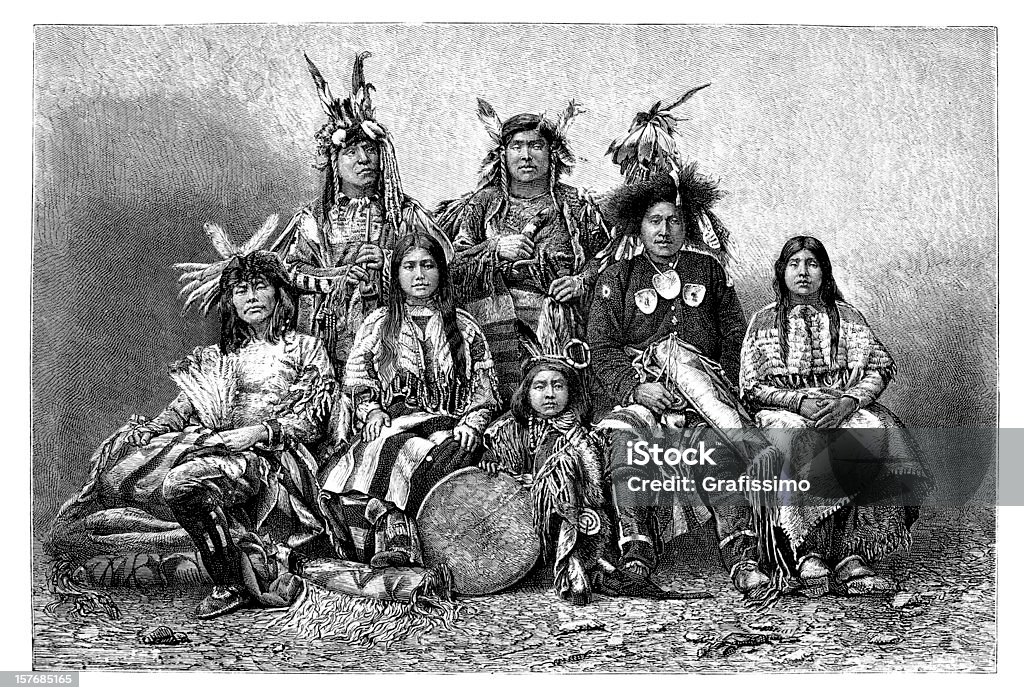 Engraving group of native americans from 1870 http://farm2.static.flickr.com/1359/5135885055_69a03dfd95.jpg Cherokee Culture stock illustration