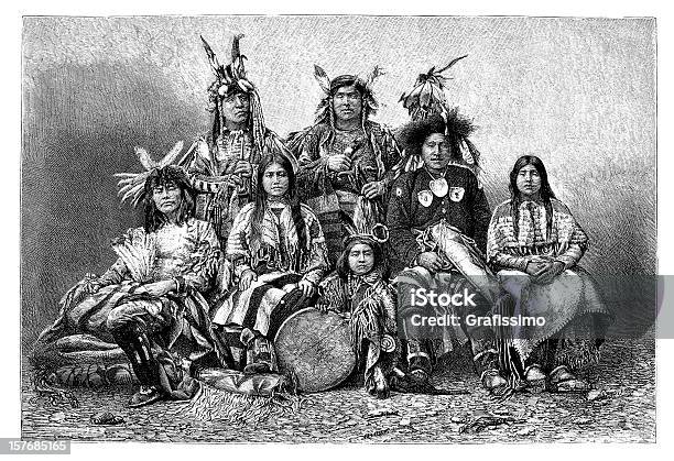 Engraving Group Of Native Americans From 1870 Stock Illustration - Download Image Now - Cherokee Culture, Indigenous North American Culture, History