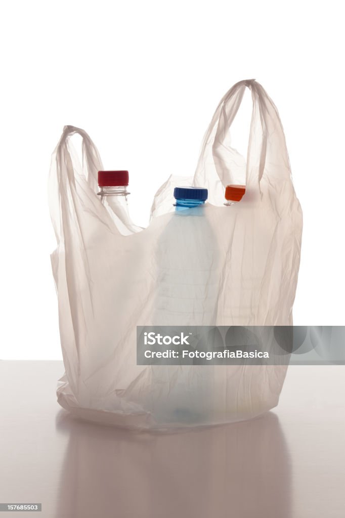 Bolsa de plástico con frascos - Foto de stock de Bolsa de plástico libre de derechos