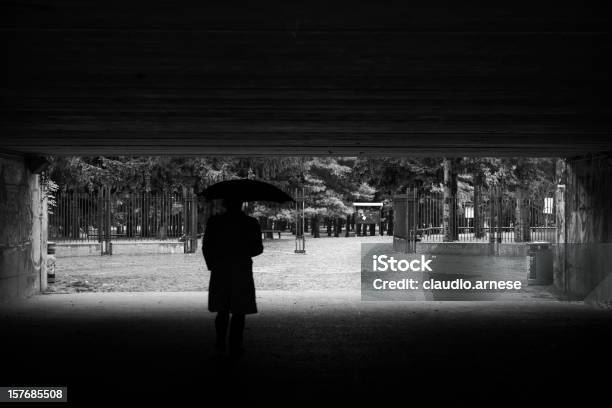 Raining Dia No Parque Preto E Branco - Fotografias de stock e mais imagens de Adulto - Adulto, Chuva, Dia