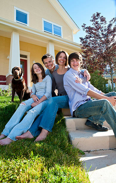 istock Happy american family with dog 157685617