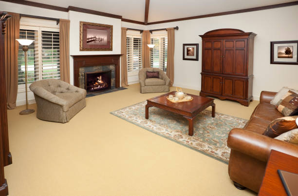 istock Comfortable Family Room With Fireplace, Earth Tones 157686247