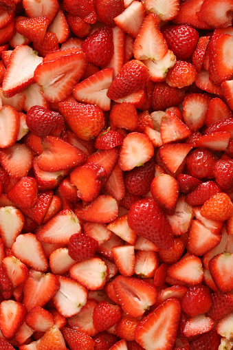 Top view of fresh sliced strawberries