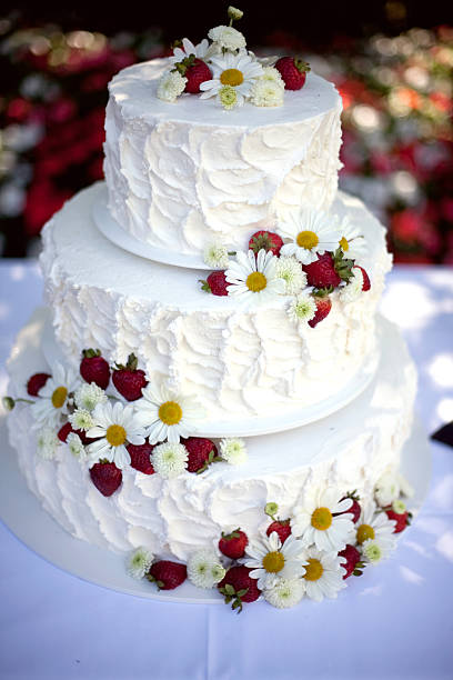 istock Wedding cake with daisies and strawberries 157686605
