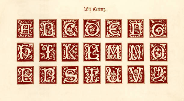 stilrichtung des 16. jahrhunderts mit initialen aus - medieval illuminated letter stock-grafiken, -clipart, -cartoons und -symbole