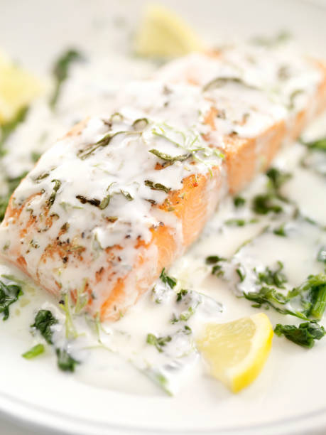 370+ Salmon With White Sauce Stock Photos, Pictures & Royalty-Free