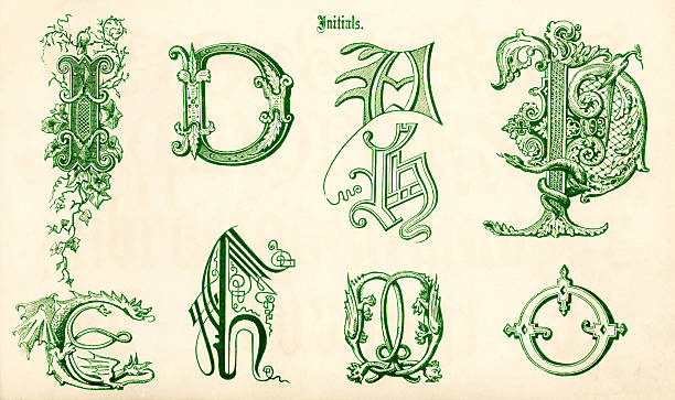 ilustraciones, imágenes clip art, dibujos animados e iconos de stock de decorativa verde las letras en bocetos - letter p floral pattern flower typescript