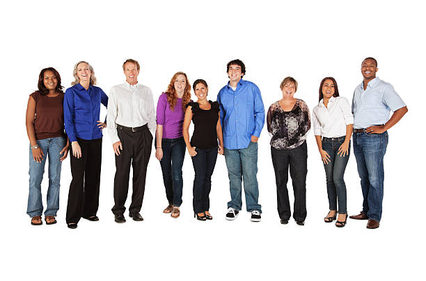 istock Smiling Group of People in a Line, Isolated on White 157691878