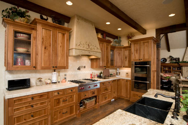 istock Modern kitchen with hardwood cabinets and floor 157691921