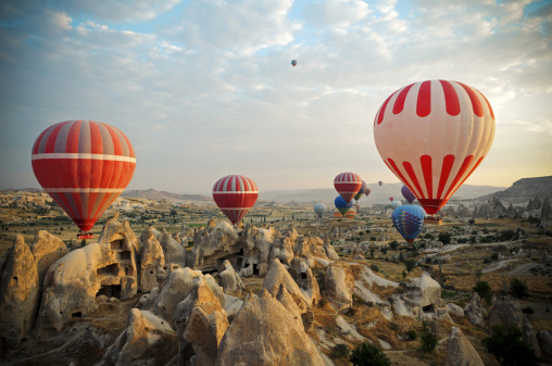 Hot Air Ballons flying on the sky of mysterious Cappadocia