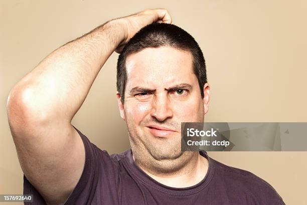 Man Is Confused Stock Photo - Download Image Now - Overweight, Double Chin, Men