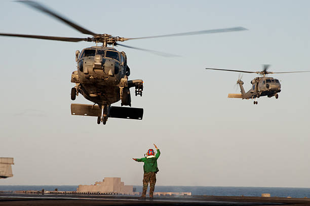Navy Helicopters Landing stock photo