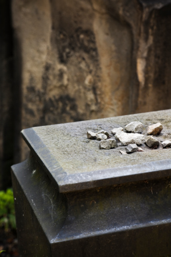 Stones on Jewish grave left by visitors