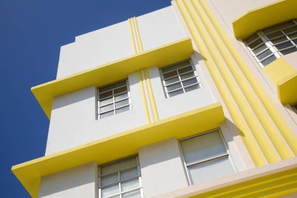 Art deco building and a palm tree in South Beach, Miami