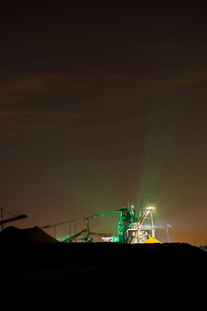 Industrial landscape near in long exposure at night.