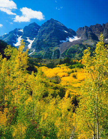 Maroon Bells With Autumn Aspen Trees in the Rocky Mountains near Aspen Colorado