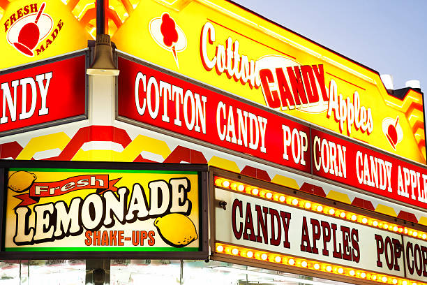 Carnival Food Concession Stand Sign at County Fair Amusement Park stock photo