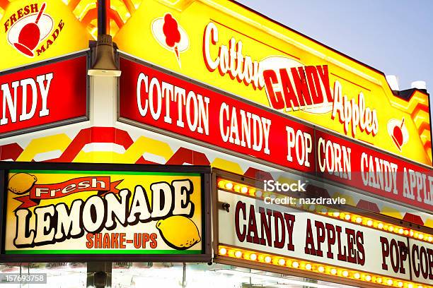 Carnival Food Concession Stand Sign At County Fair Amusement Park Stock Photo - Download Image Now