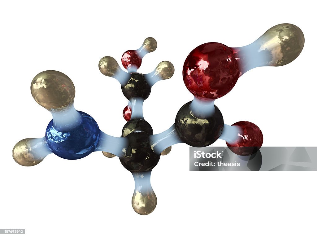 Primer plano de multicolores ácido glutámico modelo en blanco. - Foto de stock de Aminoácido libre de derechos