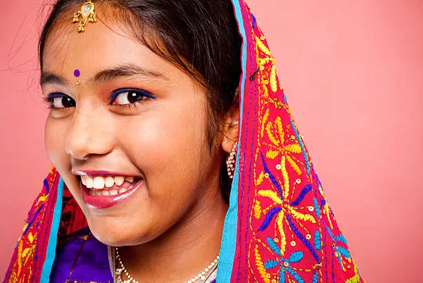 Cheerful Traditional Indian Attractive Beautiful Teenager Girl