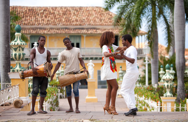 istock Young black couple dancing salsa 157694161
