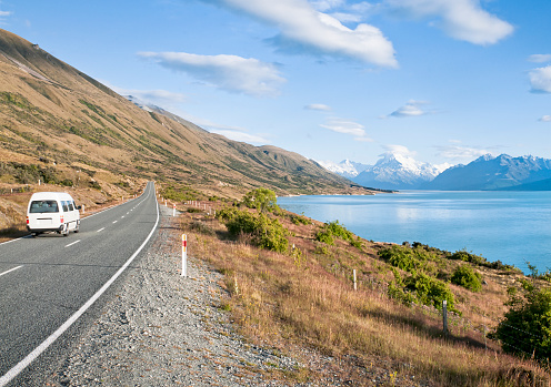 Driving towards Mt Cook on New Zealand's South Island.