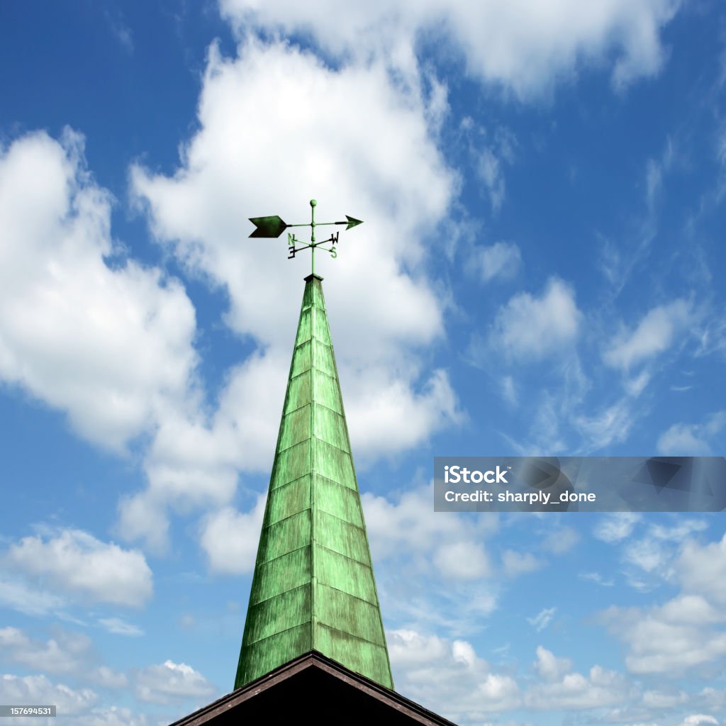 XL weather vane copper weather vane and steeple with bright sky, square frame (XL) Copper Stock Photo