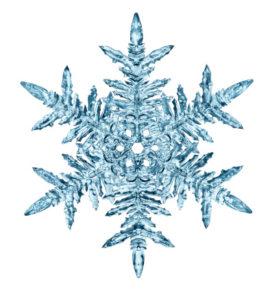 Snowflake isolated on white, fresh with vivid cold colors. Realistic and very high detailed. Modeled with macro reference shots of snowflakes. HDRI lightening.