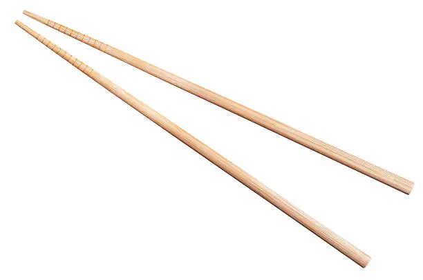 bamboo chopsticks isolated on white background with clipping path