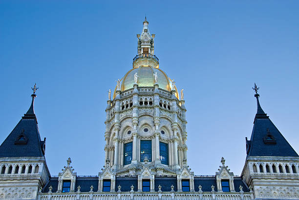 Gleaming Gold Leafed Dome of State Capitol, Hartford, Connecticut  connecticut state capitol building stock pictures, royalty-free photos & images