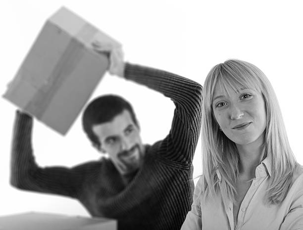 istock Couple on moving - husband angry with his wife 157695191