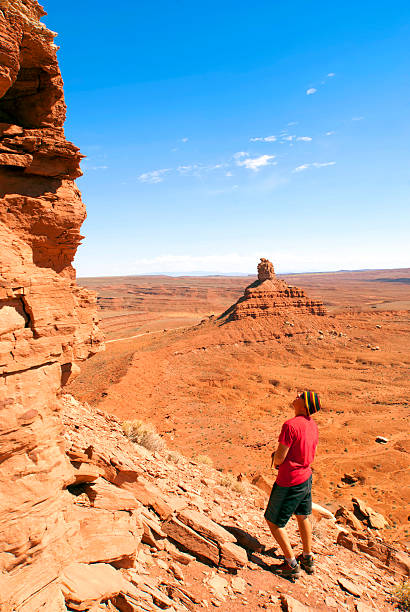 uomo con paesaggio del deserto - sonoran desert desert badlands mesa foto e immagini stock