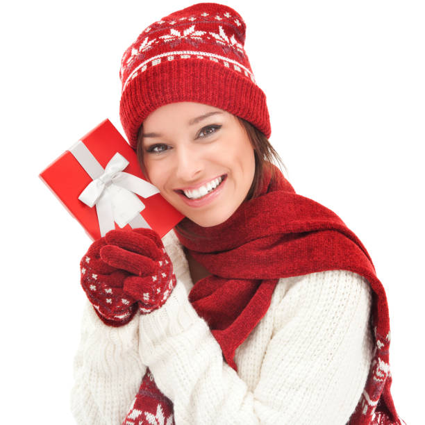 istock Cheerful Young Woman with Christmas Gift Box 157695450
