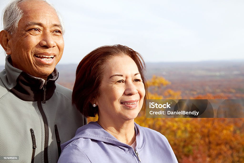 Feliz pareja Senior asiática en otoño - Foto de stock de Etnias asiáticas e indias libre de derechos