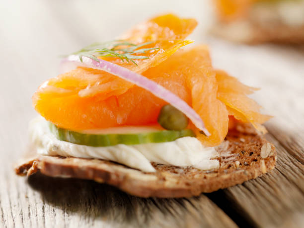 istock Smoked Salmon Canapes with Cream Cheese 157695580