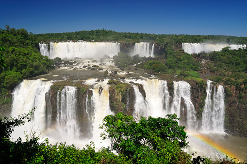 Iguazu Falls, Iguassu Falls, or Igua in the Iguazu river on the border of Brazil and Argentina.