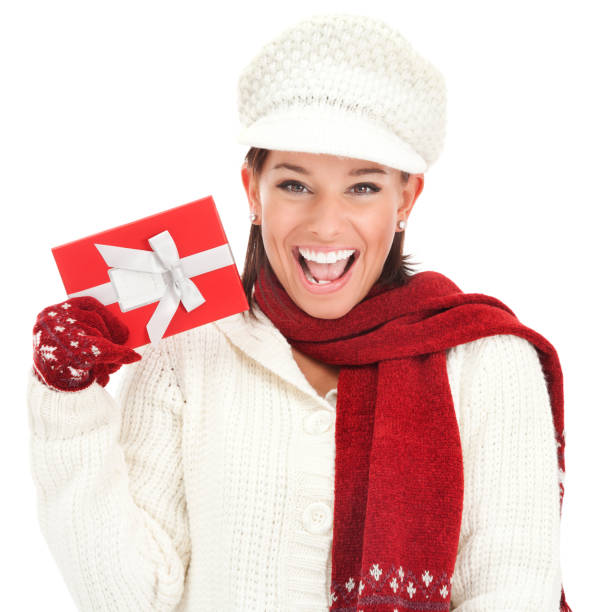 istock Cheerful Young Woman with Christmas Gift Box 157695736
