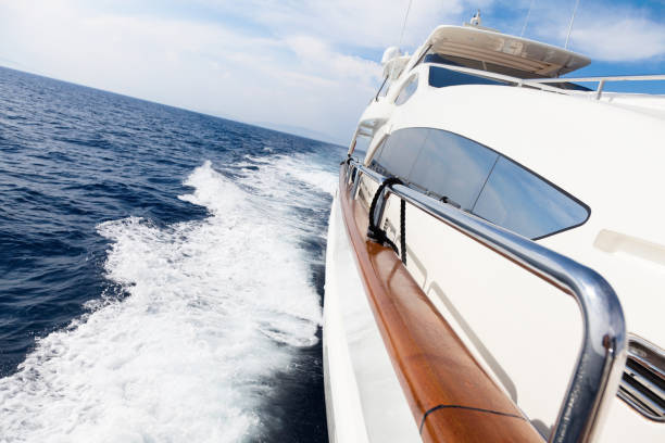 Luxury yacht sailing  at sea with high speed