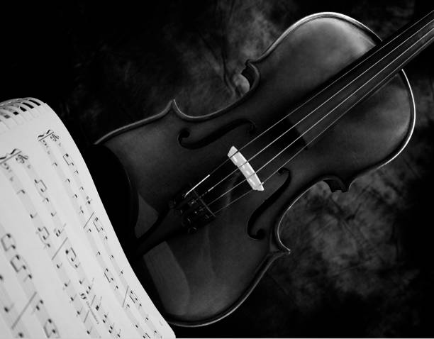 istock Violin and Sheet Music, Black/White 157695943