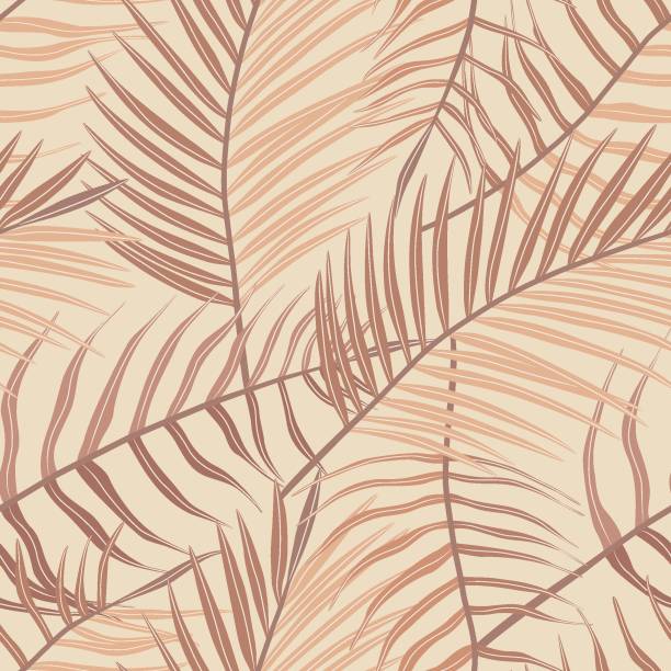 istock Seamless pattern of tropical leaves of palm tree, Arecaceae leaf. Exotic boho collection of earth tone colors plant. Hand drawn botanical vector illustration for wallpaper, wrapping paper, fabric 1576961945