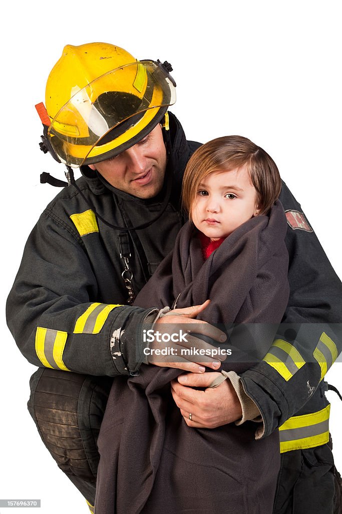 Ujęcie studyjne z chwytem strażackim Trzymając dziewczynka w Koc. - Zbiór zdjęć royalty-free (Bezpieczeństwo)