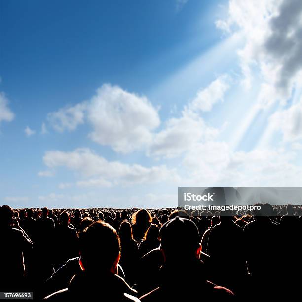 Crowded People Over Sunny Sky Stock Photo - Download Image Now - Protest, Crowd of People, People